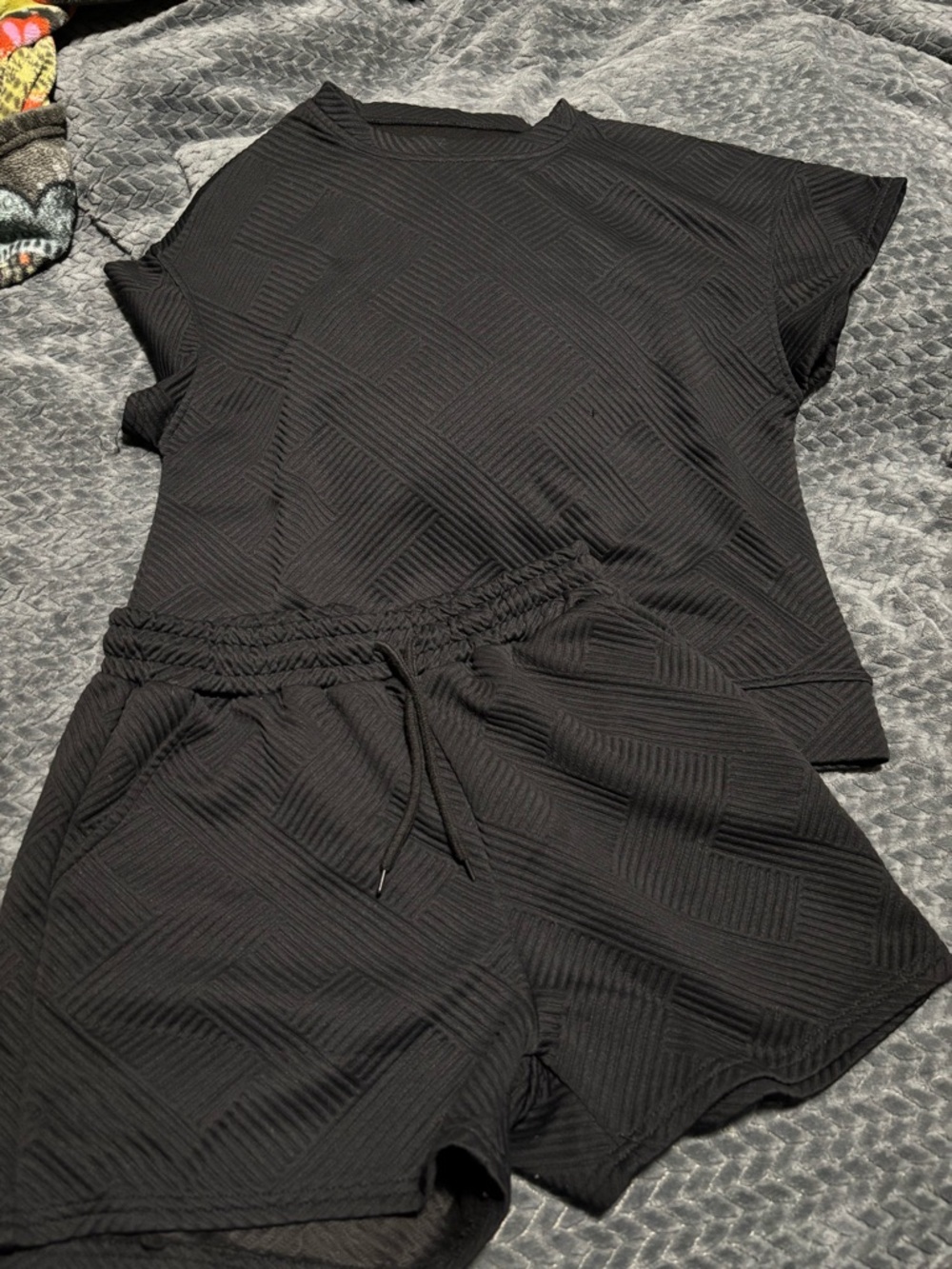 Medium Textured Black Two-Piece Lounge Set
